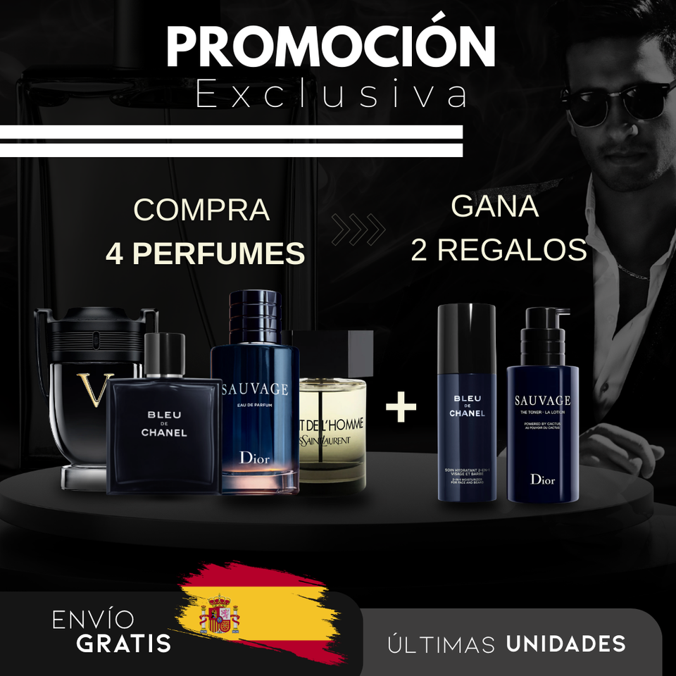 Compra 1 y Llévate 4: Invictus + Bleu de Chanel + Sauvage + La Nuit de L’Homme + 2 Regalos Exclusivos